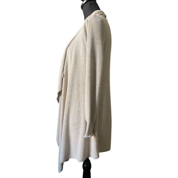 WHBM draped neck knit open front cardigan duster Medium taupe - Picture 3 of 6